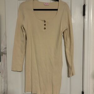 Pink Lily Cream Ribbed Top